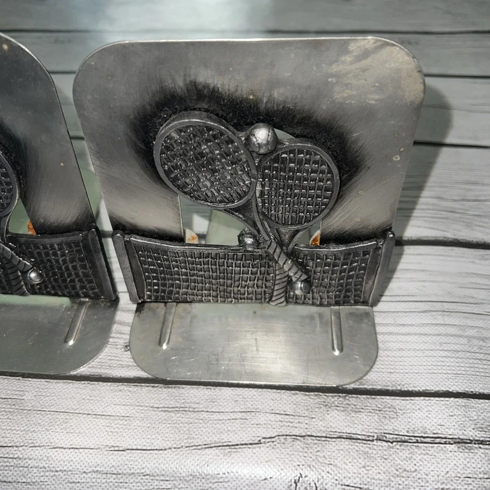 Silver Tennis Themed Bookend Vintage -1980 - Sports Room Decor Aluminum Metal